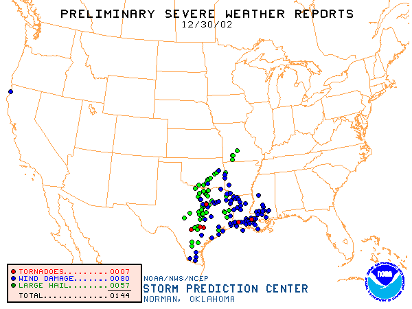 Map of yesterday's severe weather reports